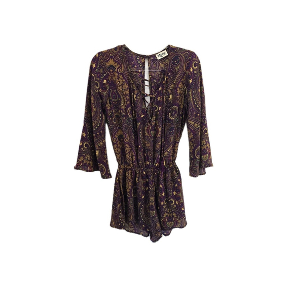 Show Me Your MuMu Pants - show me your mumu TILLIE TIE ROMPER Shorts LongSleeve Dark Purple. Ladies Xsmall